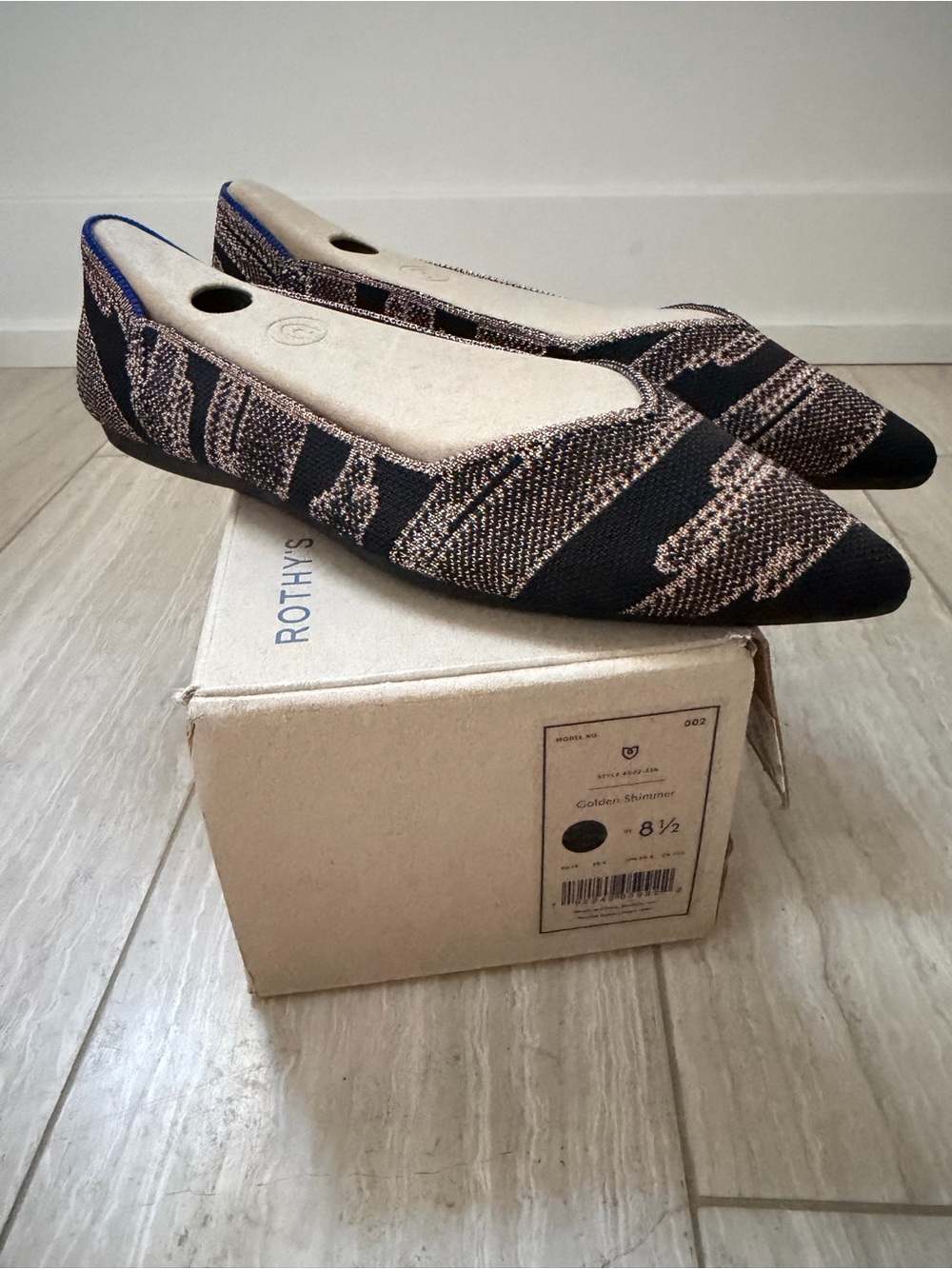 Rothy's Point Flats in Golden Shimmer, size 8.5